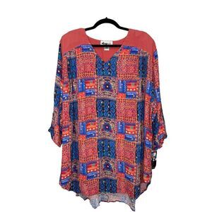 Vintage We Be Bop Women’s 1X Tunic Top Artsy Abstract Patchwork Relaxed 90s NEW